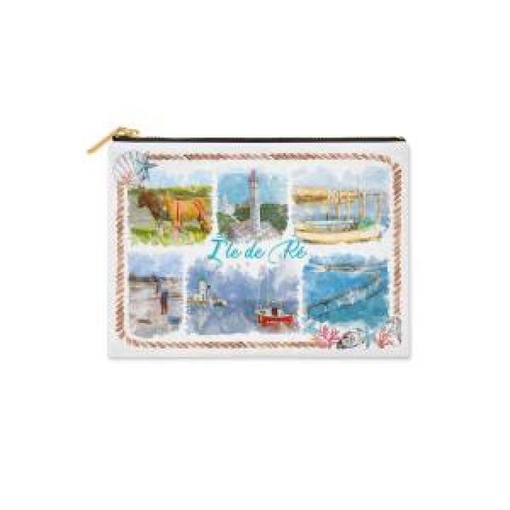 Trousse plate allover Aquarelle Île de Ré Phare des Baleines Blanc Taille unique