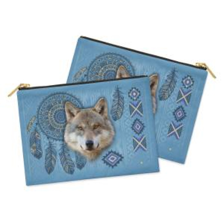 Trousse plate all-over Loup Intemporel (Bleu) Blanc Taille unique