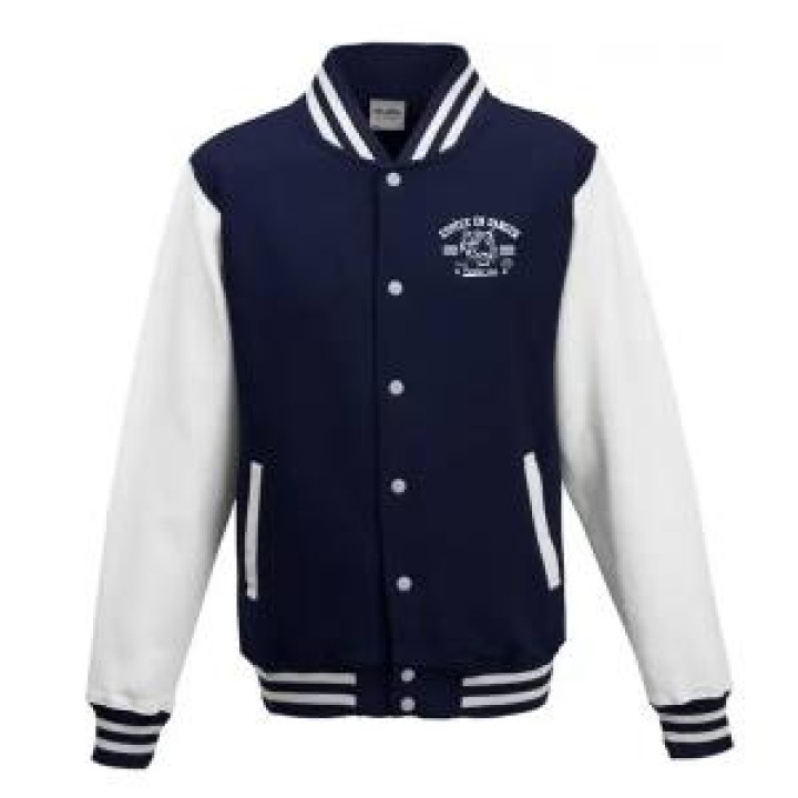 Veste Varsity Transfert Tête de Tigre Espèce en Danger Zoo Boissière du Dore Oxford NavyWhite S